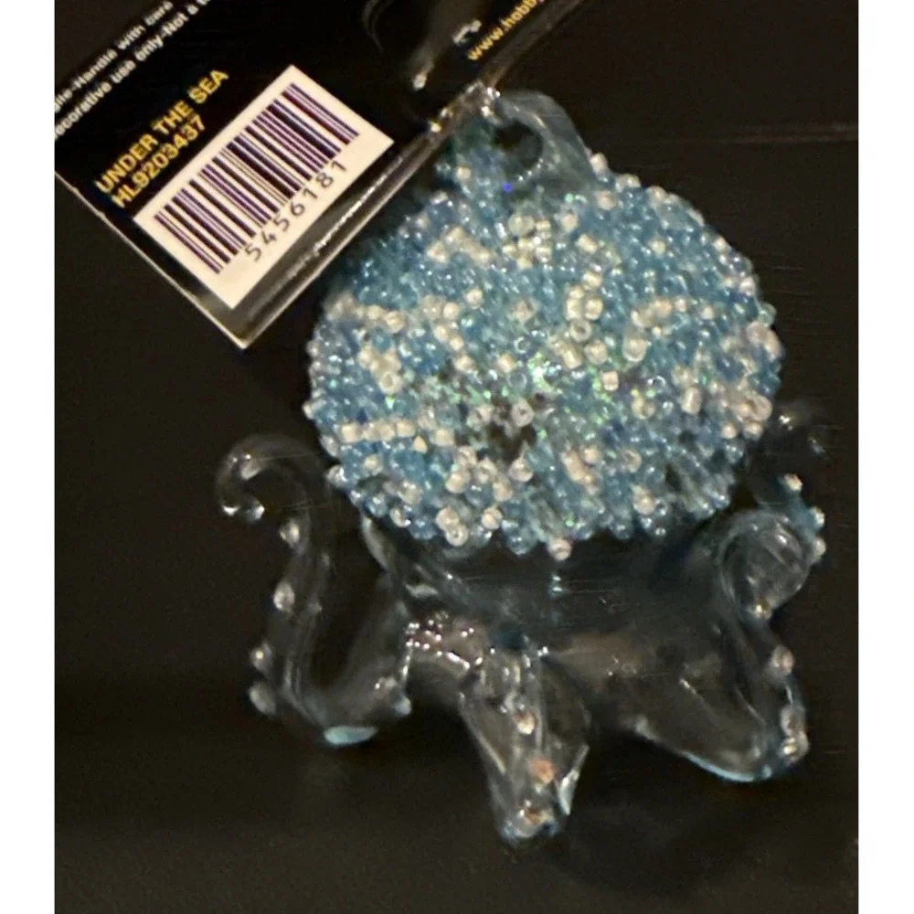 Robert Stanley Blue Octopus Embellished Glitter Glass Christmas‎ Ornament NEW